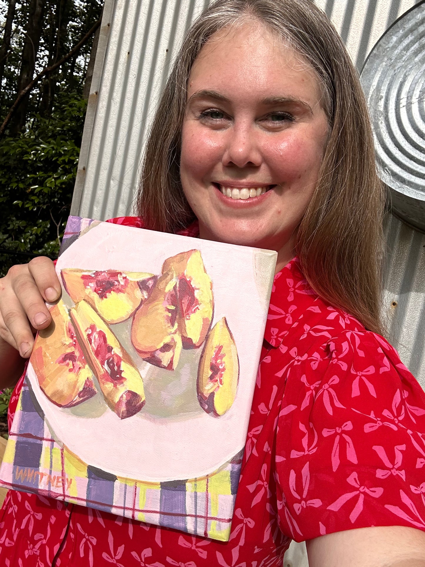 Peaches on Plaid Print