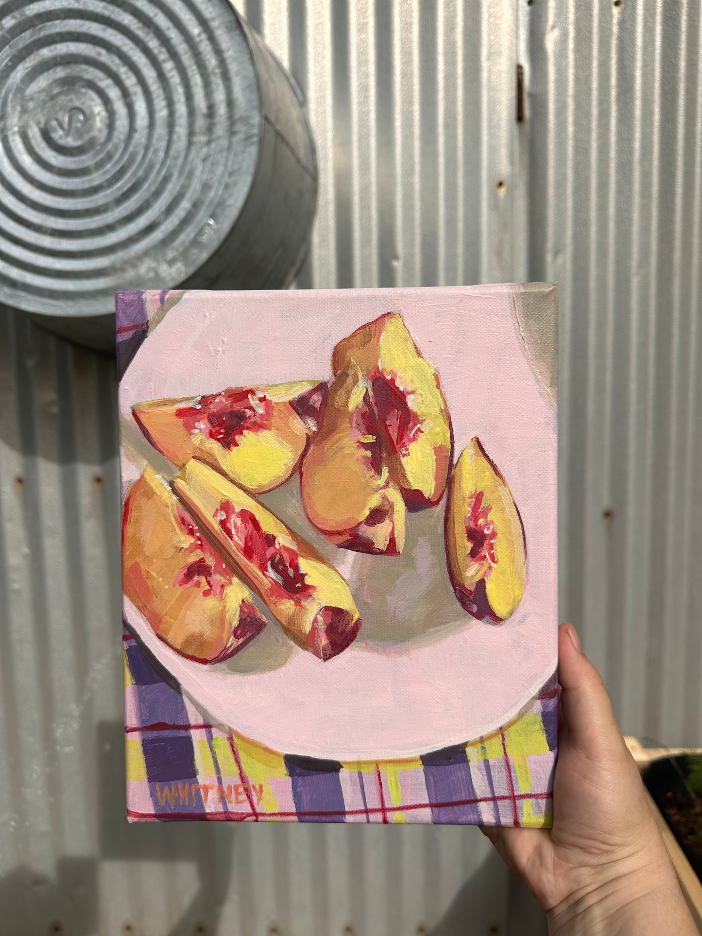 Peaches on Plaid Print